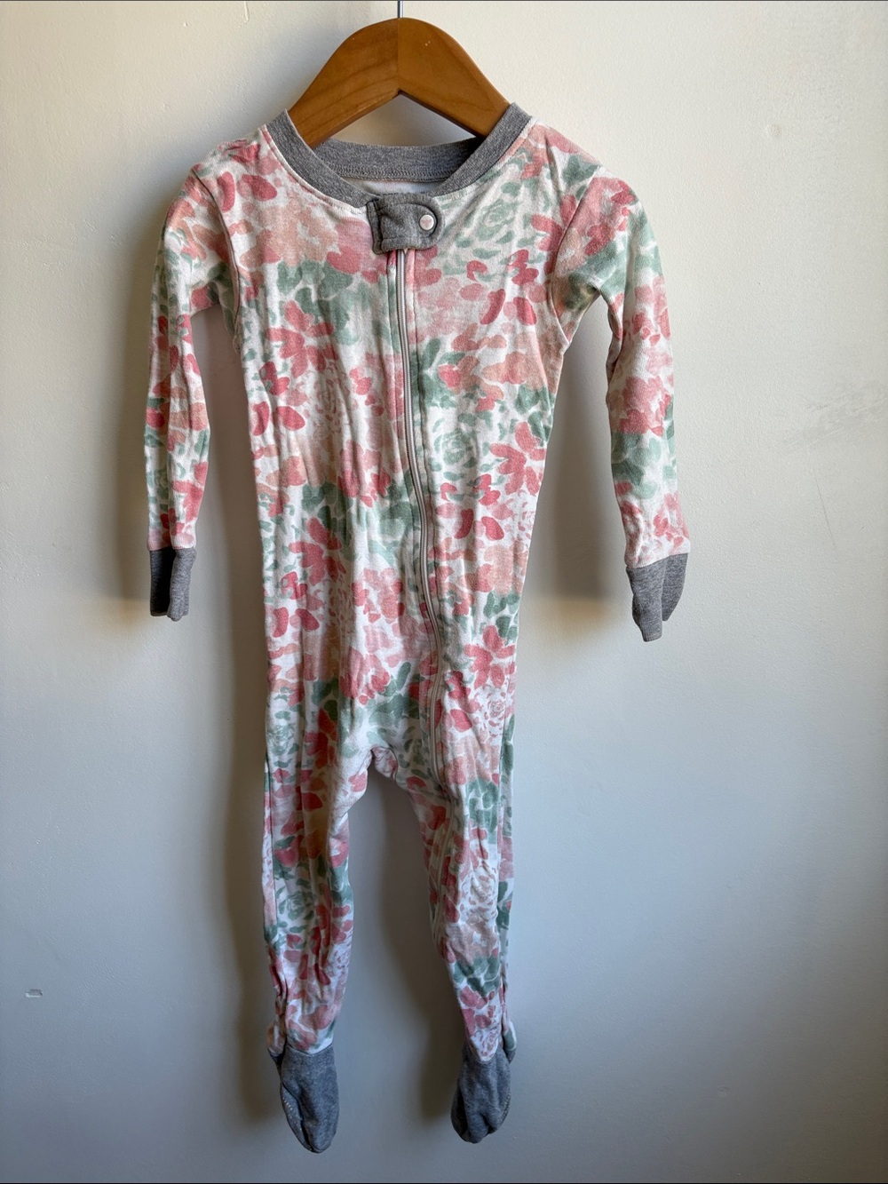 Floral Zip-Front Baby Footie in Pink & Green